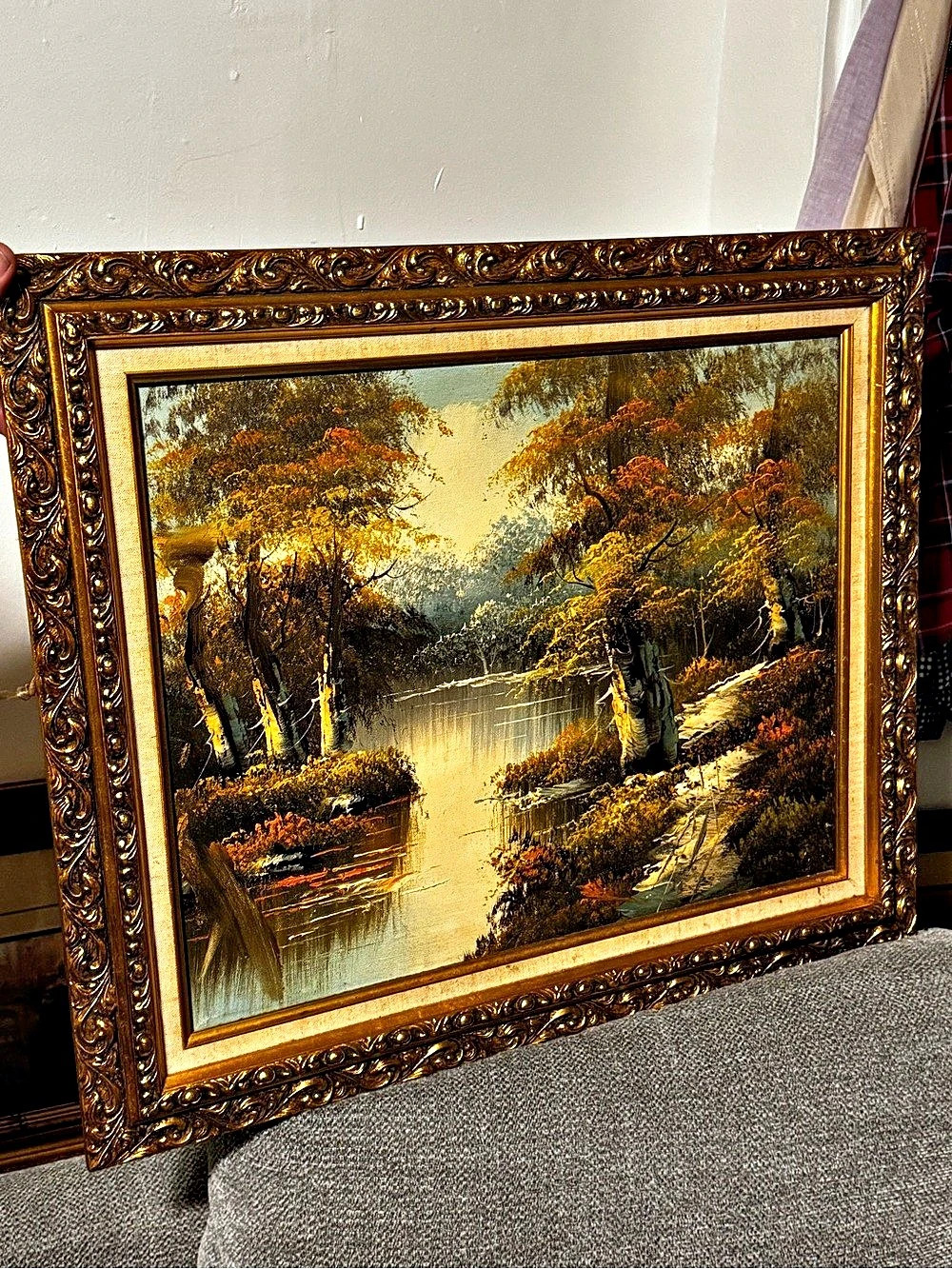 Oil Painting Landscape River Forest Ornate Gold Frame